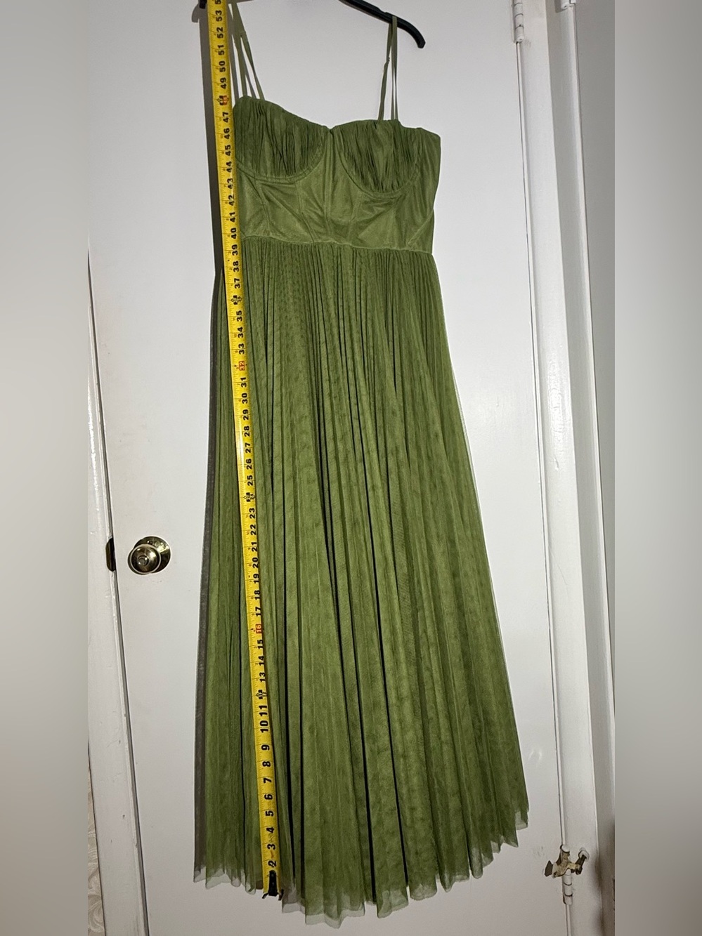 Hutch Anthropologie Olive Green Amara Corset Pleated Tulle Fit Flare Midi Dress - Picture 6 of 16